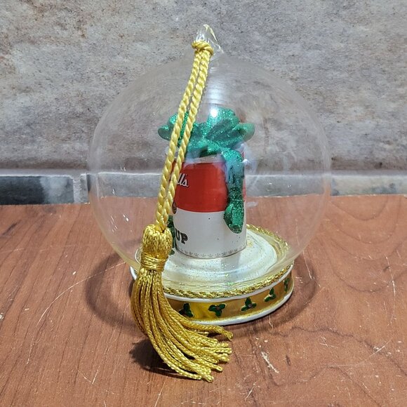 Campbells Soup Can Green Bow Clear Glass Ball Ornament Happy Holidays - Picture 5 of 11